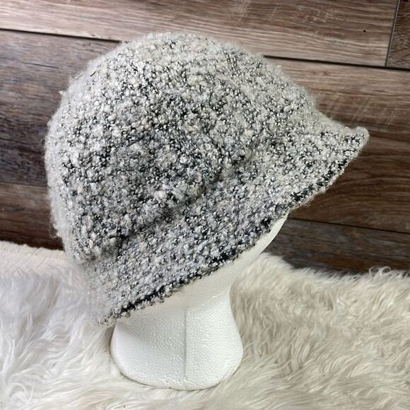 August Ladies Bucket Style Fuzzy Polyester Hat, Gray and Black - Picture 1 of 8